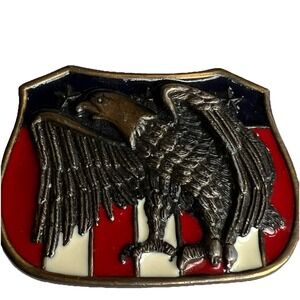 AMERICAN FLAG Bald EAGLE screaming Vintage belt buckle USA Patriotic Enameled